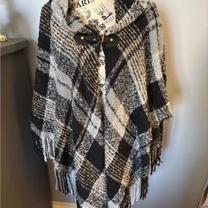 Apt. 9 Black and White Plaid Cape/Poncho